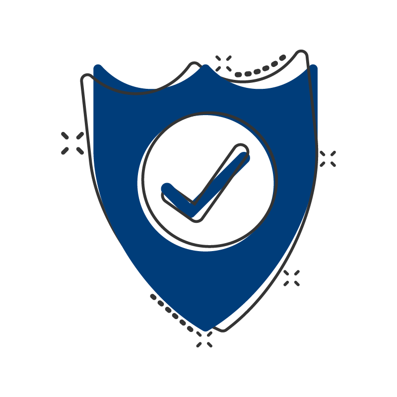 Icône assurance squash Icône d’un bouclier bleu avec un symbole de validation, représentant l’assurance et la sécurité lors de la pratique du squash.